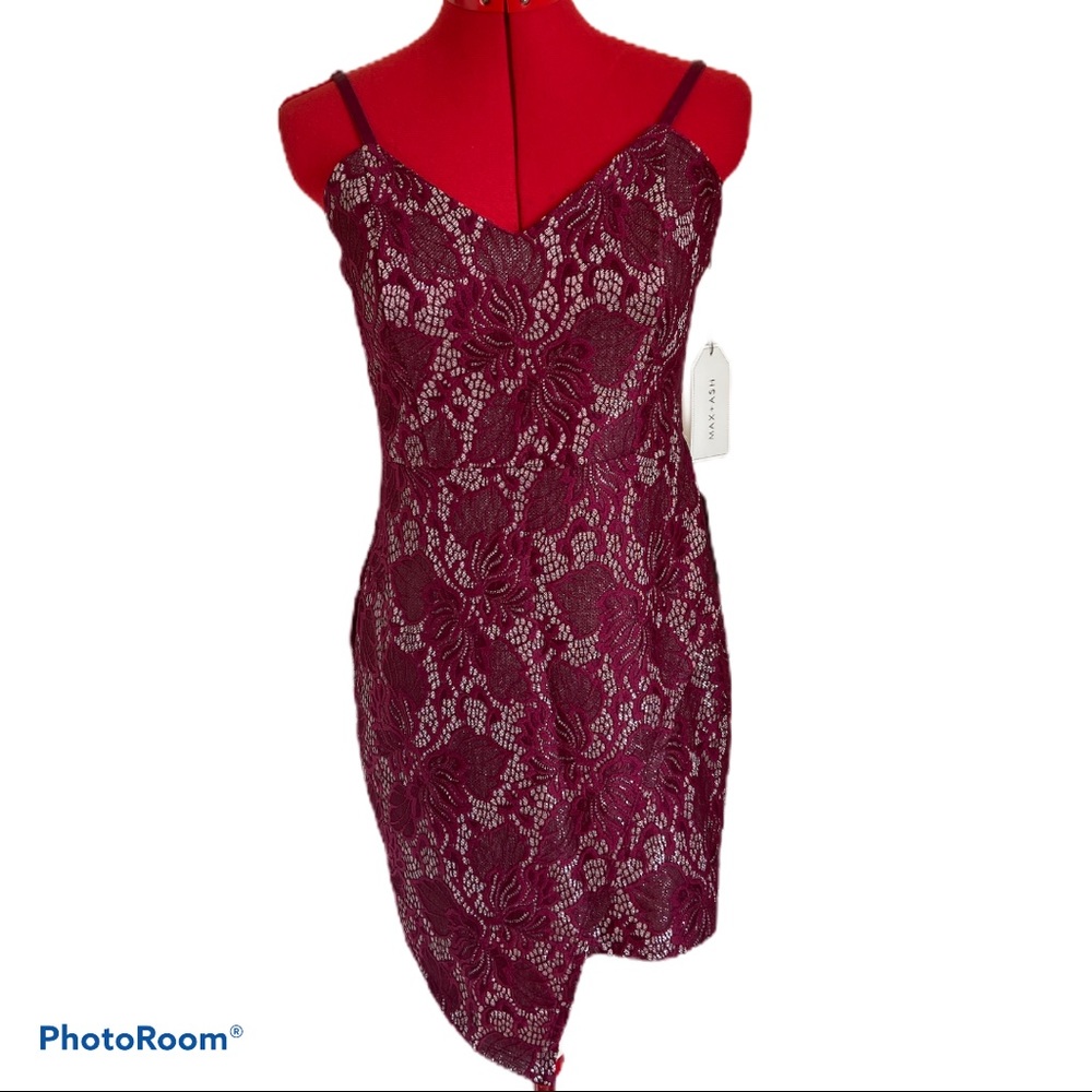 Max + Ash Metallic Purple Lace Mini Dress Sz M NWT
